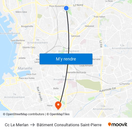 Cc Le Merlan to Bâtiment Consultations Saint-Pierre map