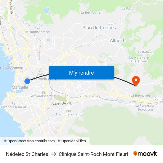 Nédelec St Charles to Clinique Saint-Roch Mont Fleuri map