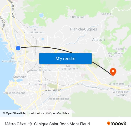 Métro Gèze to Clinique Saint-Roch Mont Fleuri map