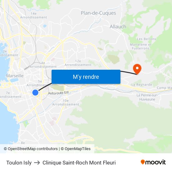 Toulon Isly to Clinique Saint-Roch Mont Fleuri map