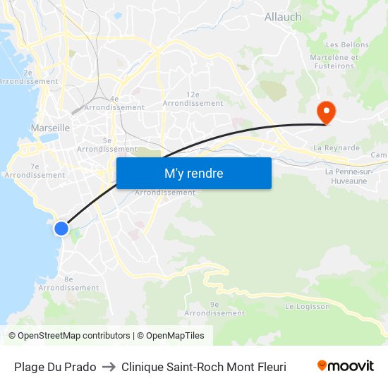 Plage Du Prado to Clinique Saint-Roch Mont Fleuri map