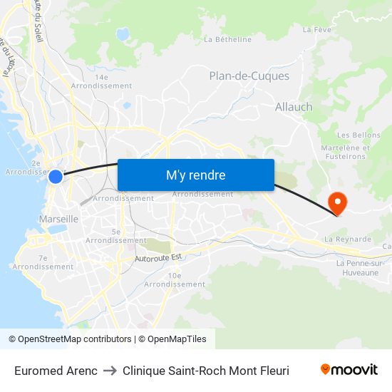 Euromed Arenc to Clinique Saint-Roch Mont Fleuri map