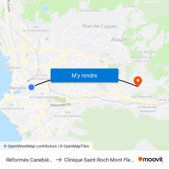 Réformés Canebière to Clinique Saint-Roch Mont Fleuri map