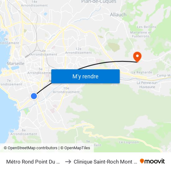 Métro Rond Point Du Prado to Clinique Saint-Roch Mont Fleuri map