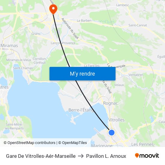Gare De Vitrolles-Aér-Marseille to Pavillon L. Arnoux map