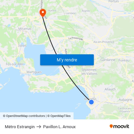 Métro Estrangin to Pavillon L. Arnoux map