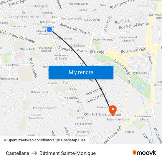 Castellane to Bâtiment Sainte-Monique map