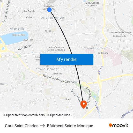 Gare Saint Charles to Bâtiment Sainte-Monique map