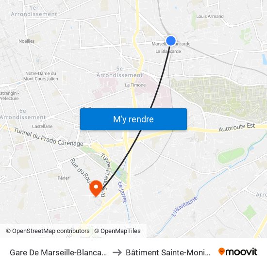 Gare De Marseille-Blancarde to Bâtiment Sainte-Monique map