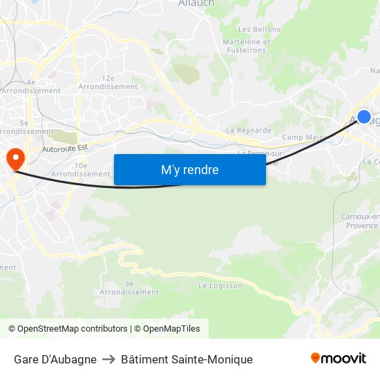 Gare D'Aubagne to Bâtiment Sainte-Monique map