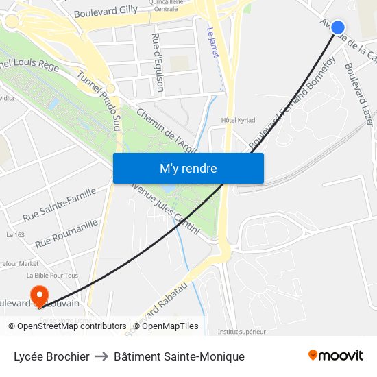 Lycée Brochier to Bâtiment Sainte-Monique map