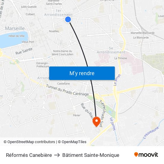 Réformés Canebière to Bâtiment Sainte-Monique map