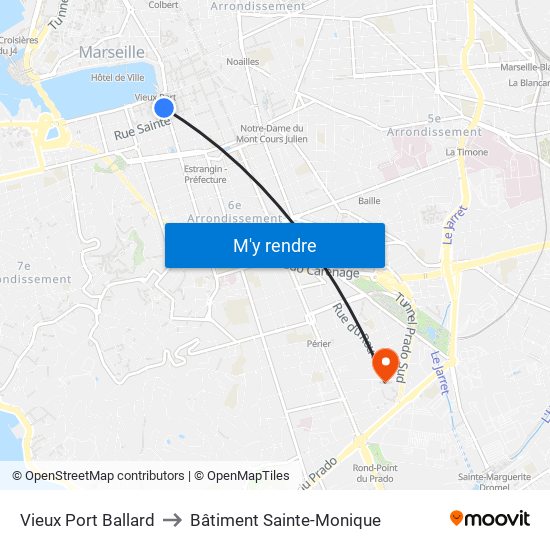 Vieux Port Ballard to Bâtiment Sainte-Monique map