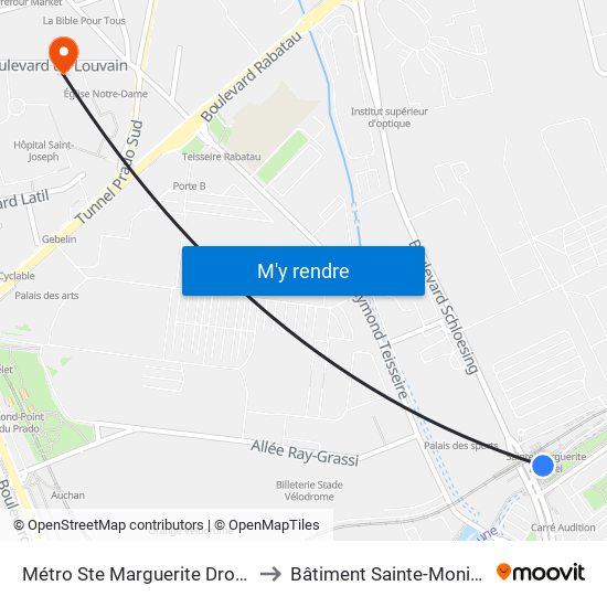 Métro Ste Marguerite Dromel to Bâtiment Sainte-Monique map