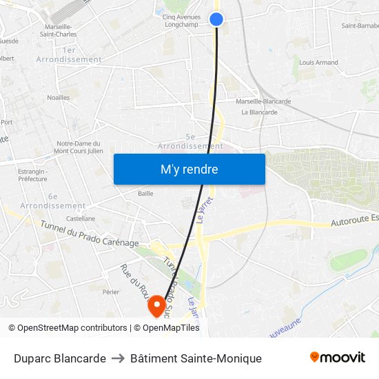 Duparc Blancarde to Bâtiment Sainte-Monique map