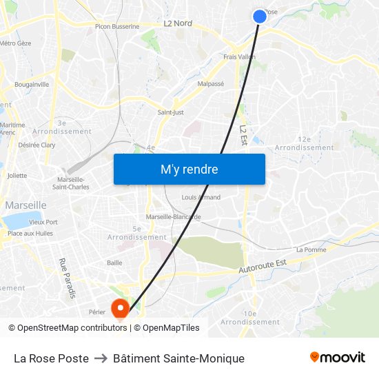 La Rose Poste to Bâtiment Sainte-Monique map