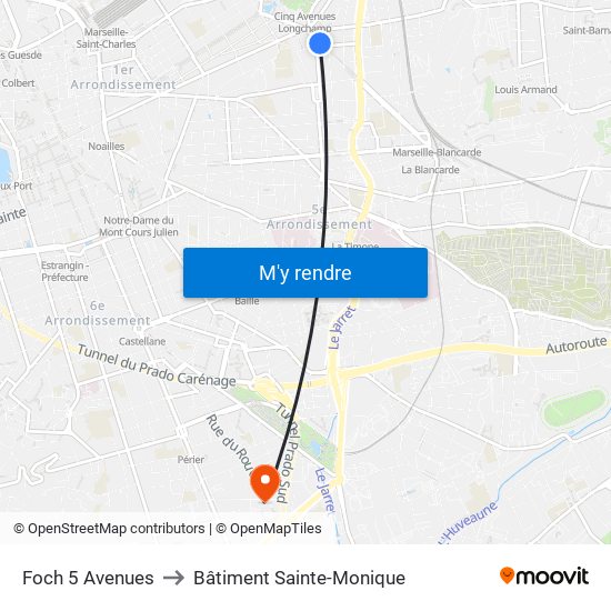 Foch 5 Avenues to Bâtiment Sainte-Monique map