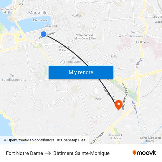 Fort Notre Dame to Bâtiment Sainte-Monique map