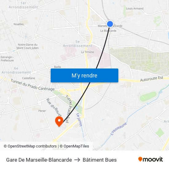 Gare De Marseille-Blancarde to Bâtiment Bues map