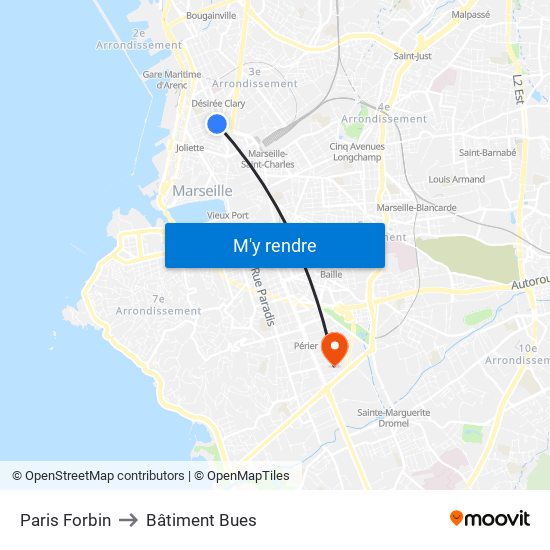 Paris Forbin to Bâtiment Bues map