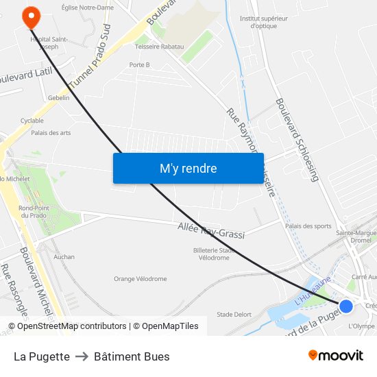 La Pugette to Bâtiment Bues map