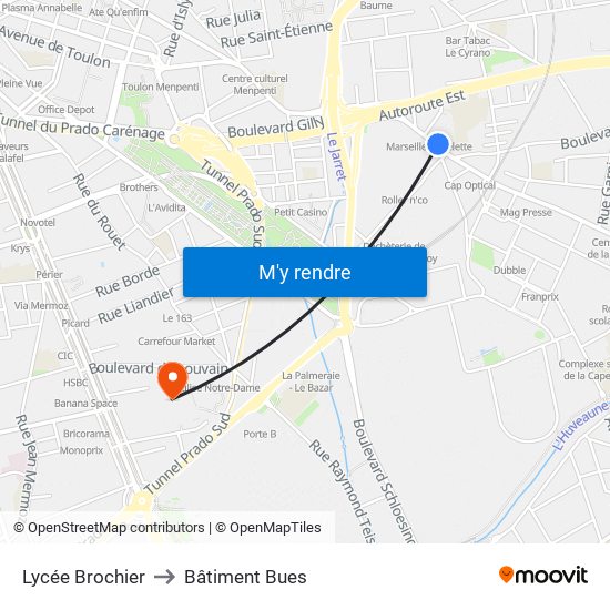 Lycée Brochier to Bâtiment Bues map