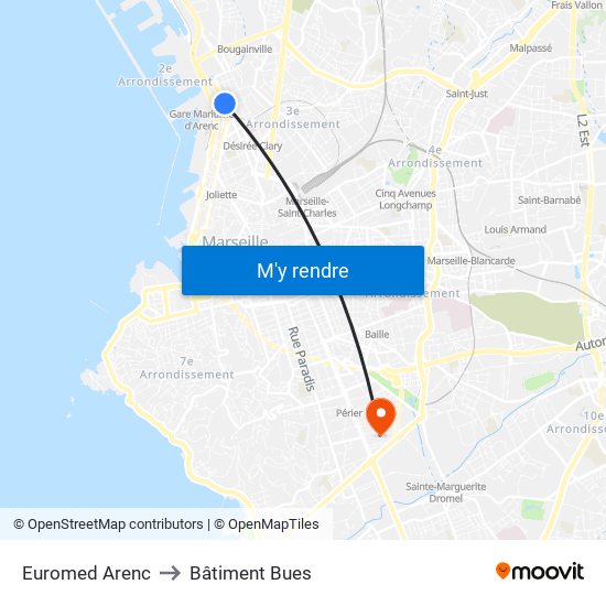 Euromed Arenc to Bâtiment Bues map