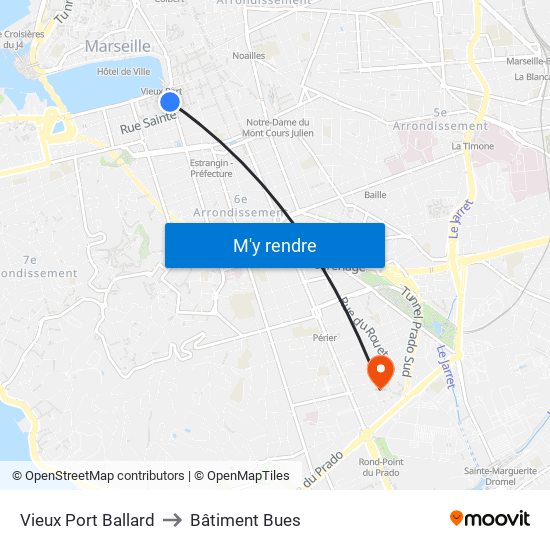 Vieux Port Ballard to Bâtiment Bues map