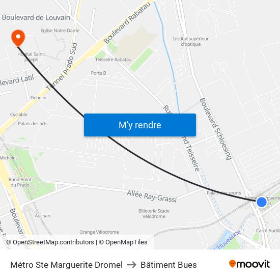 Métro Ste Marguerite Dromel to Bâtiment Bues map