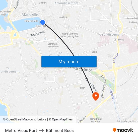 Métro Vieux Port to Bâtiment Bues map