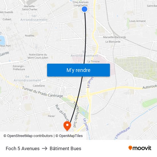 Foch 5 Avenues to Bâtiment Bues map