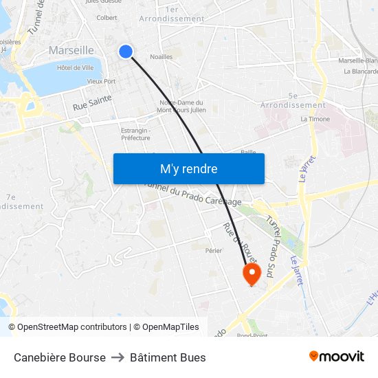Canebière Bourse to Bâtiment Bues map