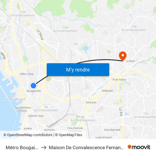 Métro Bougainville to Maison De Convalescence Fernande Berger map