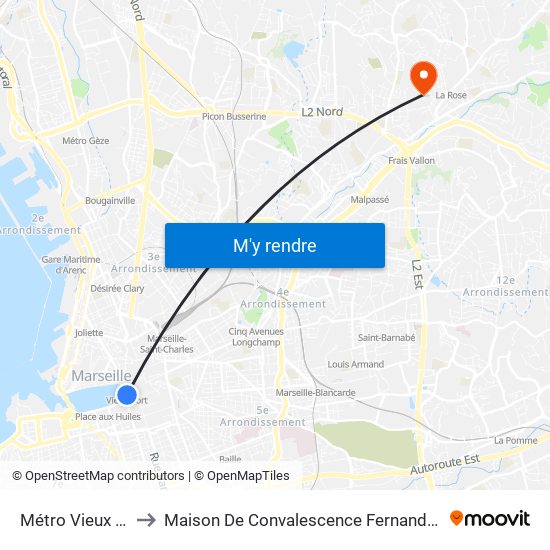 Métro Vieux Port to Maison De Convalescence Fernande Berger map
