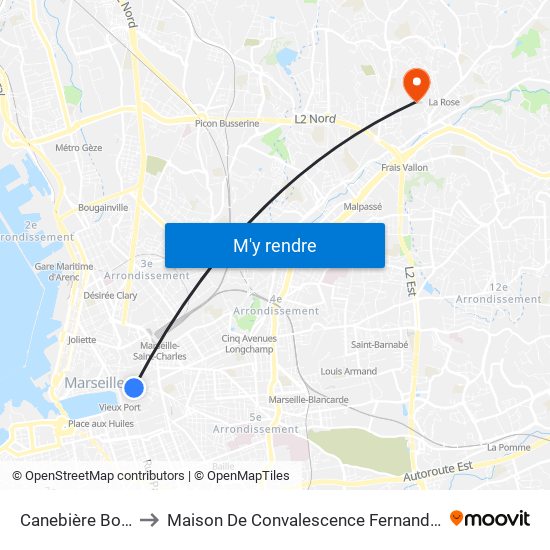 Canebière Bourse to Maison De Convalescence Fernande Berger map
