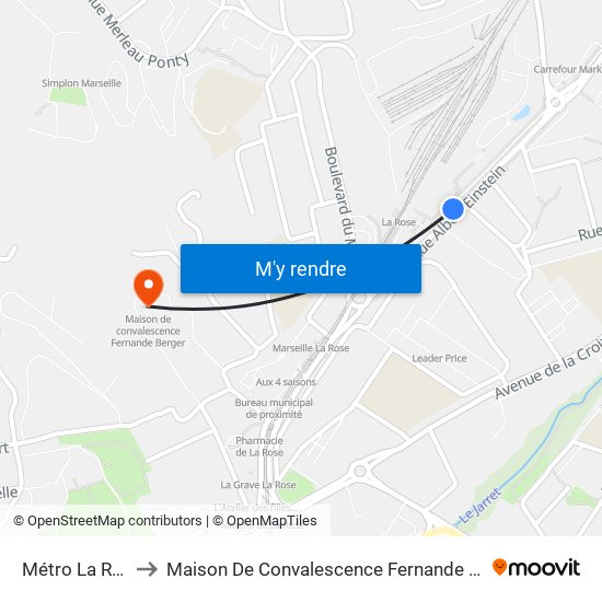 Métro La Rose to Maison De Convalescence Fernande Berger map