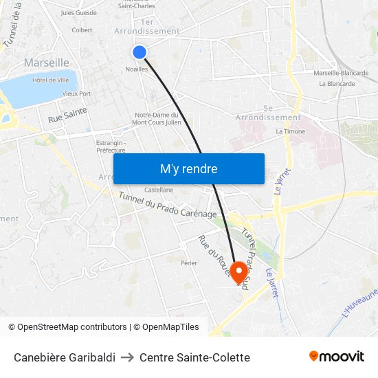 Canebière Garibaldi to Centre Sainte-Colette map