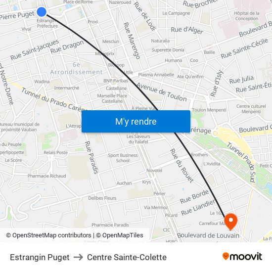 Estrangin Puget to Centre Sainte-Colette map
