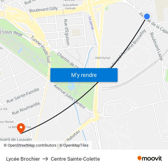 Lycée Brochier to Centre Sainte-Colette map