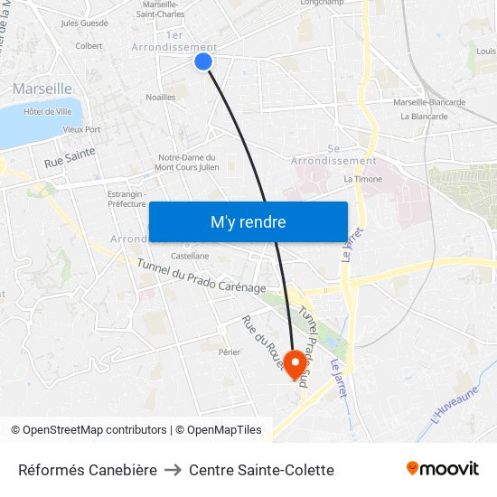 Réformés Canebière to Centre Sainte-Colette map