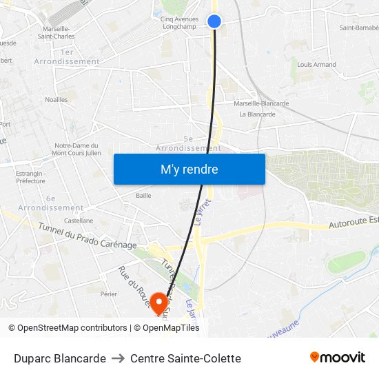 Duparc Blancarde to Centre Sainte-Colette map