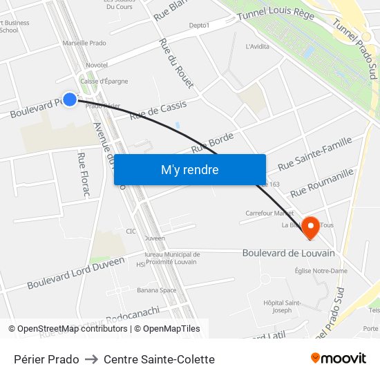 Périer Prado to Centre Sainte-Colette map
