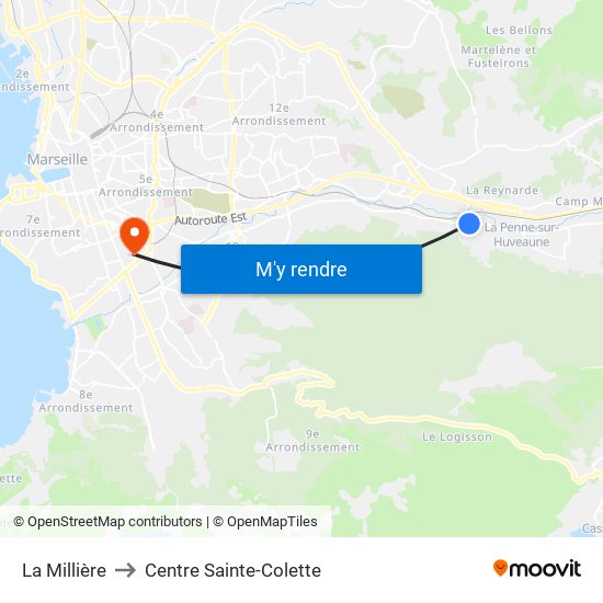 La Millière to Centre Sainte-Colette map