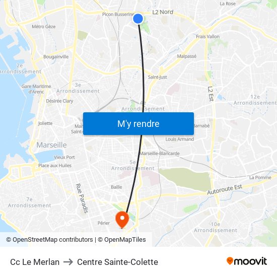 Cc Le Merlan to Centre Sainte-Colette map