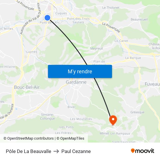 Pôle De La Beauvalle to Paul Cezanne map