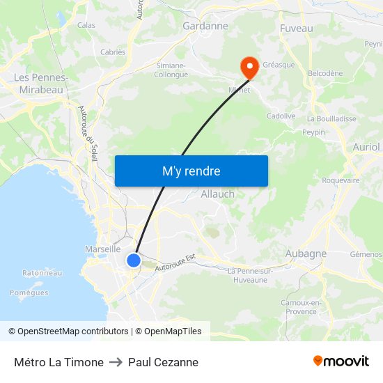 Métro La Timone to Paul Cezanne map
