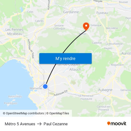 Métro 5 Avenues to Paul Cezanne map
