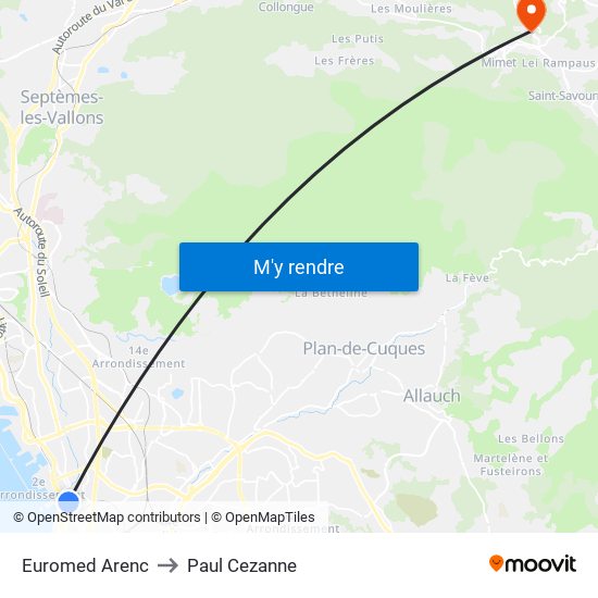 Euromed Arenc to Paul Cezanne map