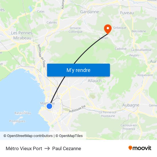 Métro Vieux Port to Paul Cezanne map