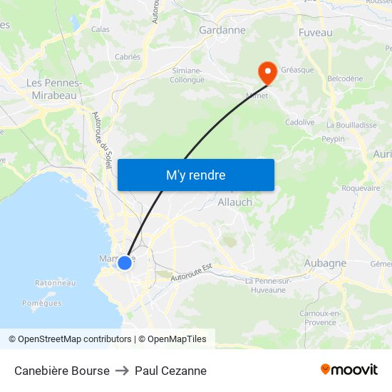 Canebière Bourse to Paul Cezanne map